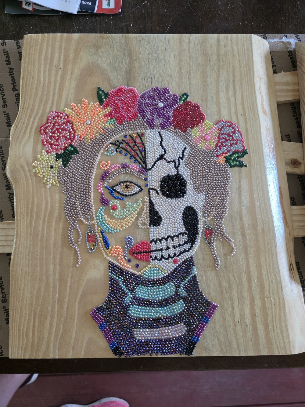 Beaded Day of the Dead Skull Portrait Wall Art - Multicolor